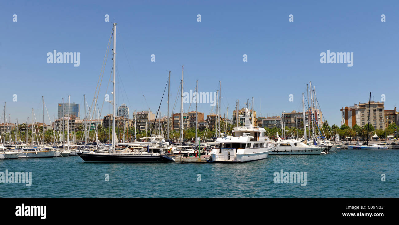 Yachts in Port Vell, Barcelona, Catalonia, Spain, Europe Stock Photo