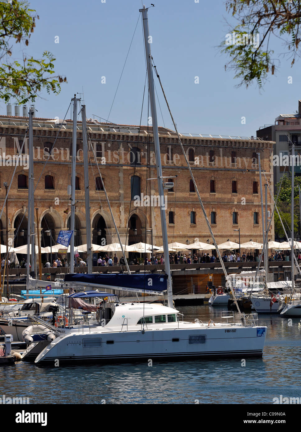 Yachts in Port Vell, in front of the Museum Muse Historia de Catalunya for Catalan history, Barcelona, Catalonia, Spain, Europe Stock Photo