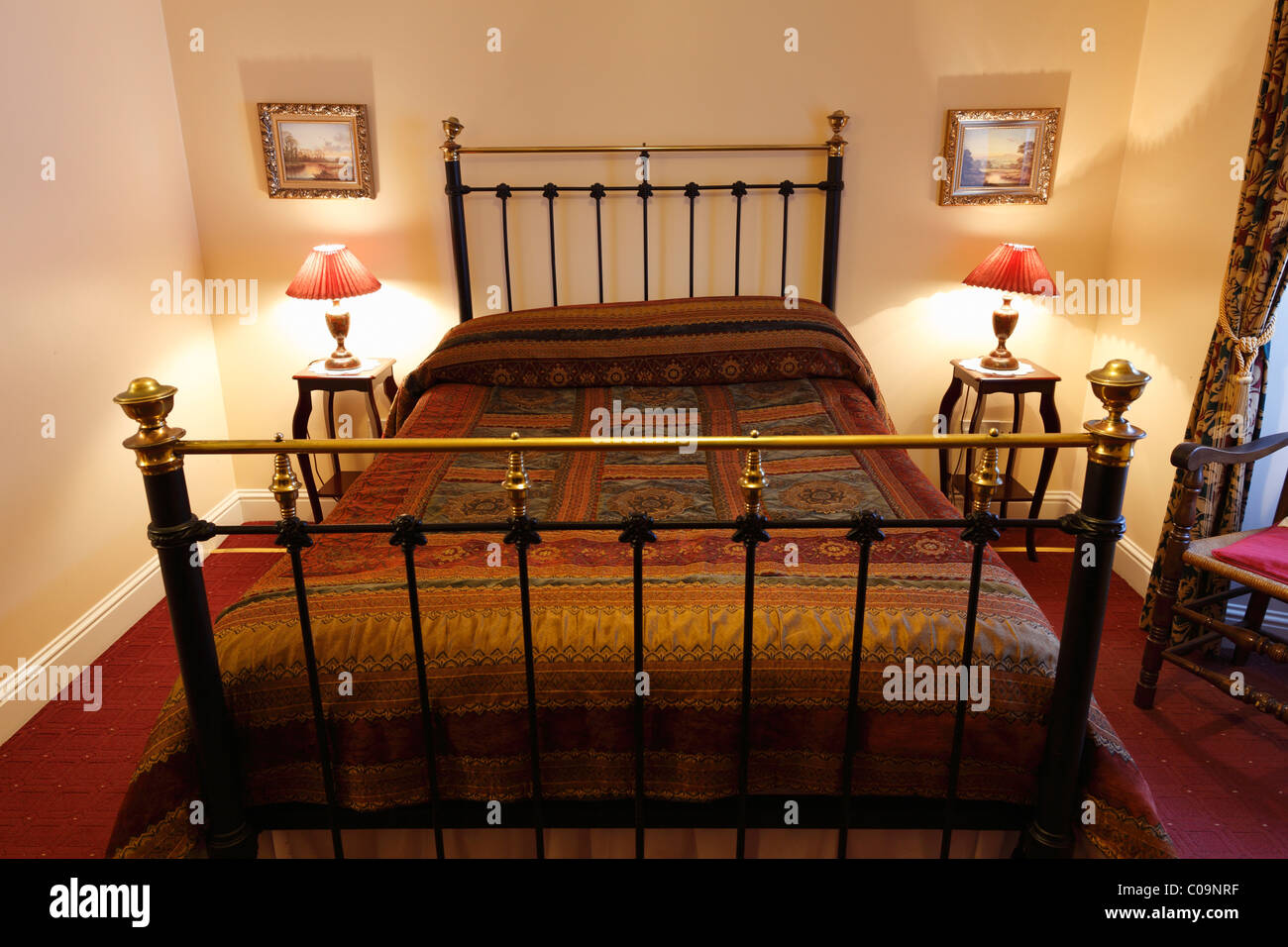 Double bed in the Bed and Breakfast Olde Bakery, Kinsale, County Cork, Republic of Ireland, British Isles, Europe Stock Photo