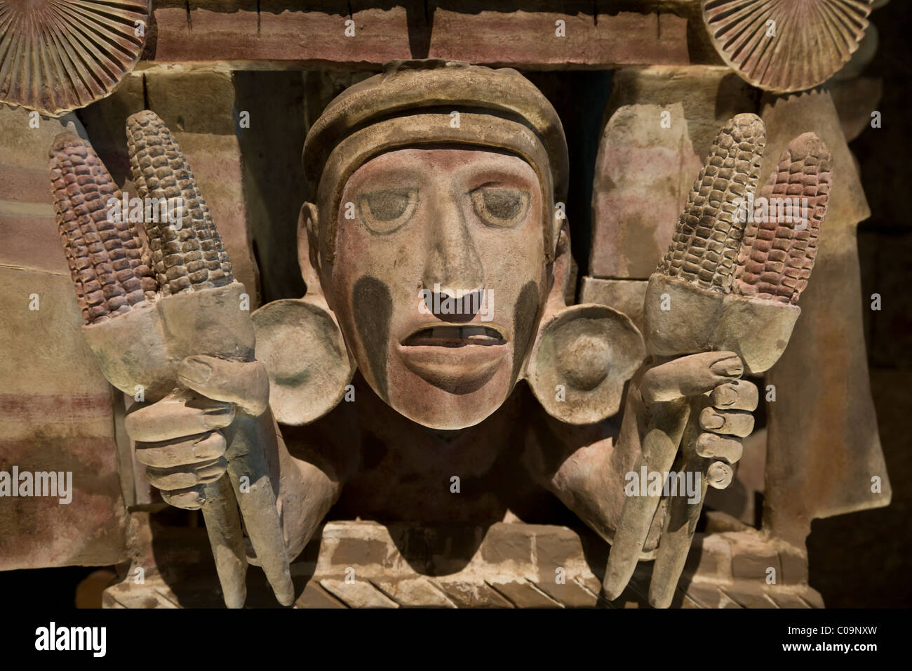 Statue of Mexica or Aztec corn goddess Chicomecoatl patron of agriculture in the National Museum of Anthropology in Mexico City. Stock Photo