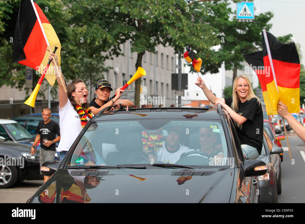 Motorcade in the historic district of Koblenz after the 2010 FIFA World Cup quarter-finals, Koblenz, Rhineland-Palatinate Stock Photo