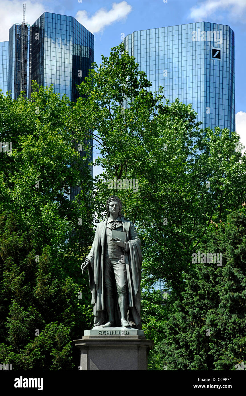Friedrich Schiller monument, Dresdner Bank headquarters, Taunusanlage park, Financial District, Frankfurt am Main, Hesse Stock Photo