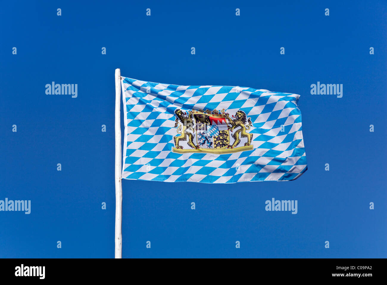 A Bavarian flag, Free State of Bavaria, white-blue Stock Photo