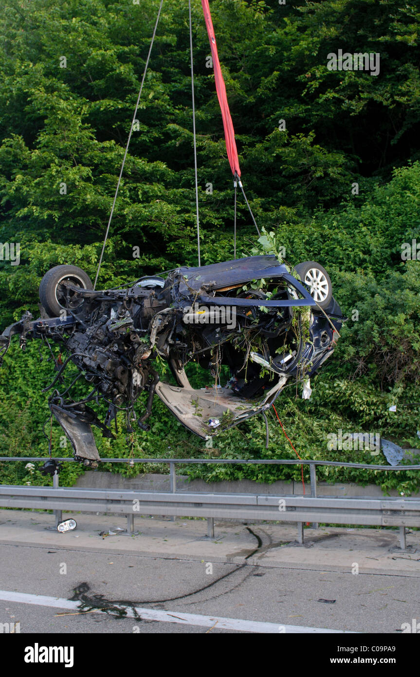 Horrible accident on the B 27 road Tuebingen to Stuttgart, the driver succumbed to his injuries later Stock Photo