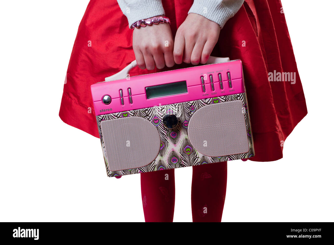 girl with pink transistor radio Stock Photo - Alamy