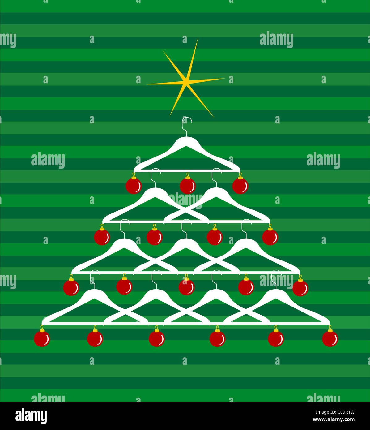 https://c8.alamy.com/comp/C09R1W/christmas-tree-made-of-clothes-hangers-ornated-with-red-balls-yellow-C09R1W.jpg
