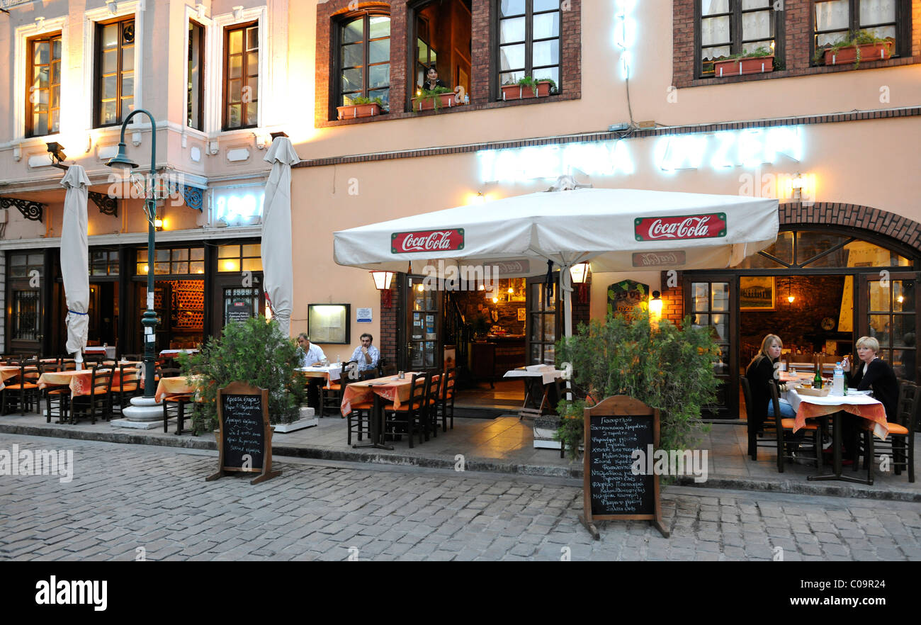 Restaurants in Thessaloniki, Chalkidiki, Macedonia, Greece, Europe Stock Photo