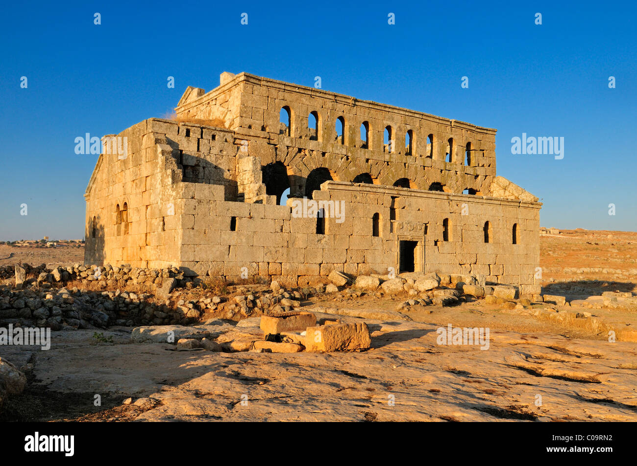 Ruin of the Byzantine church of Mshabak near Aleppo, Dead Cities, Syria, Middle East, West Asia Stock Photo