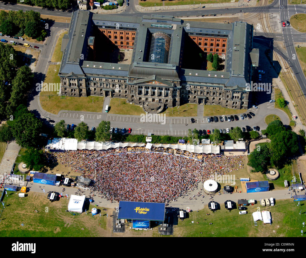 Aerial view, Football World Cup 2010, public screening in Dresden, Saxony, Germany, Europe Stock Photo