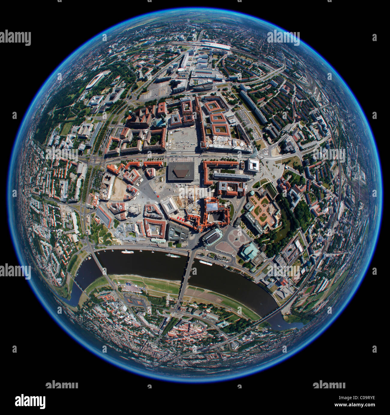 Aerial view, fisheye, Dresden, Saxony, Germany, Europe Stock Photo
