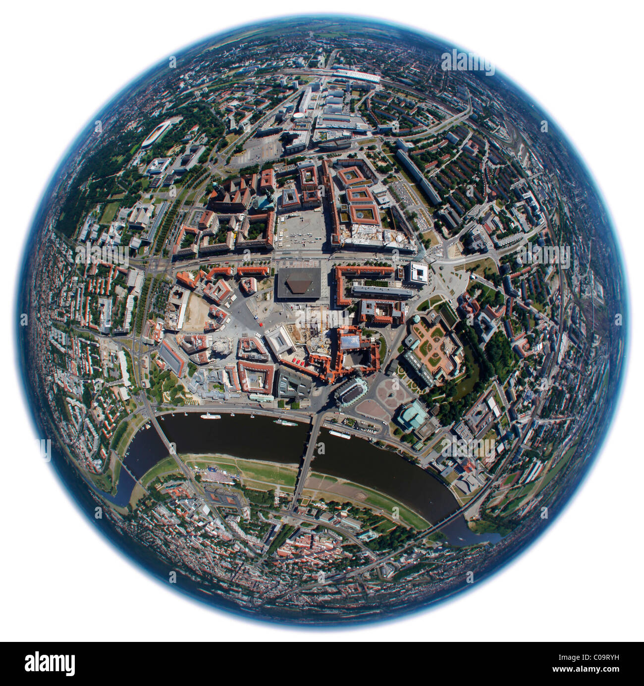 Aerial view, fisheye, Dresden, Saxony, Germany, Europe Stock Photo