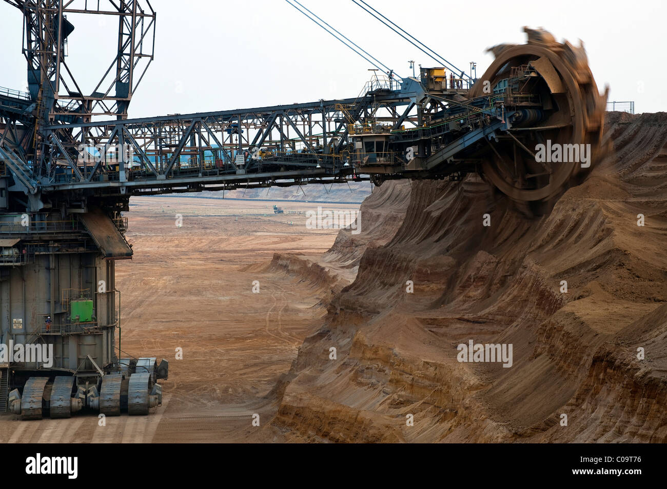 Bucket-wheel excavator on the slope of the open pit, Grevenbroich, North Rhine-Westphalia, Germany, Europe Stock Photo