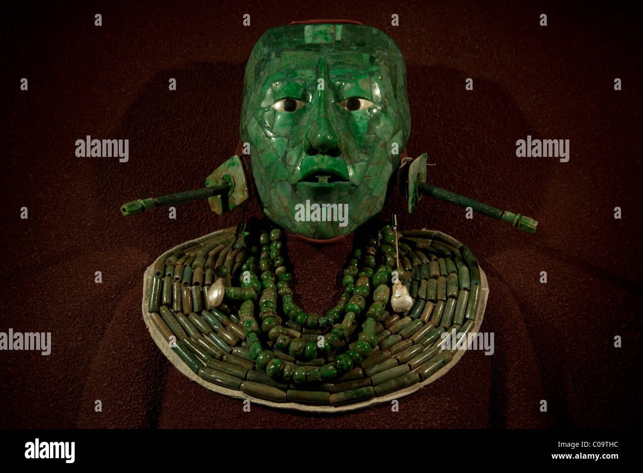Jade mosaic funeral death mask of Mayan king Pakal from Palenque, now in the National Museum of Anthropology, Mexico City. Stock Photo