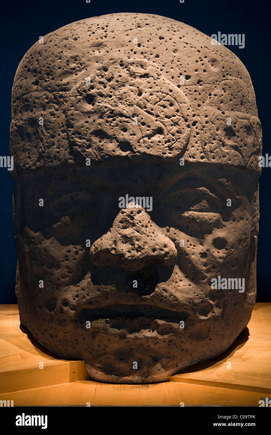 Monument 2 from the ancient Olmec city of San Lorenzo, one of the famous Olmec Colossal Stone Heads. Stock Photo