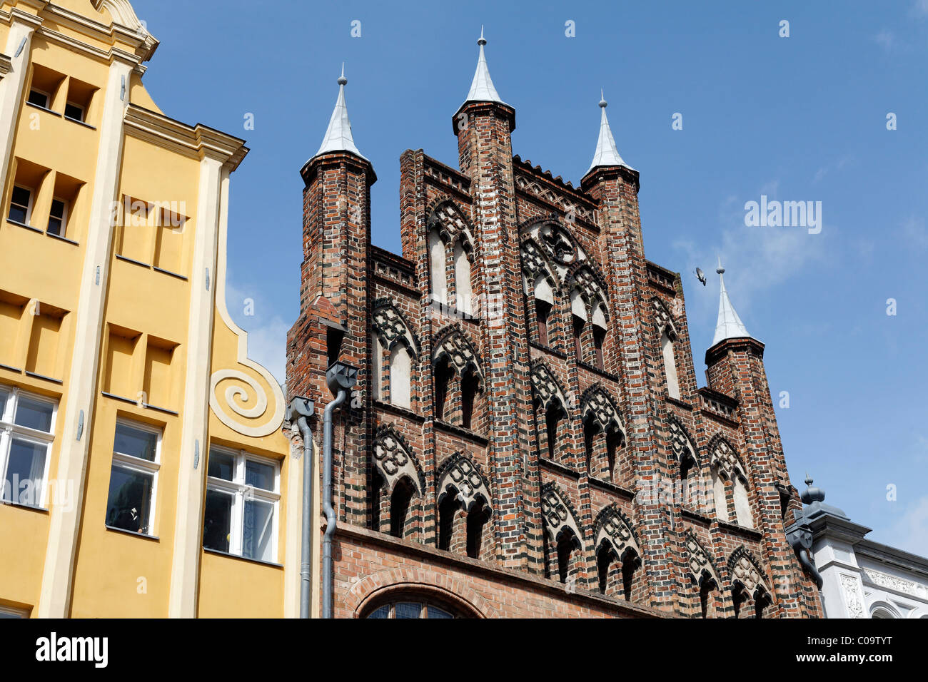 Brick gables, Wulflamhaus building from the 14th century, Hanseatic ...