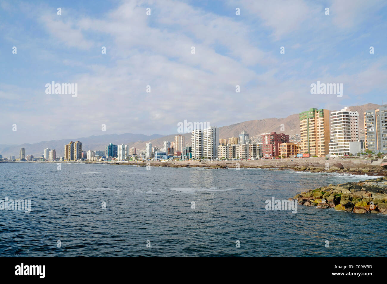 Beach, coast, high-rise buildings, Antofagasta, Norte Grande, northern Chile, South America Stock Photo