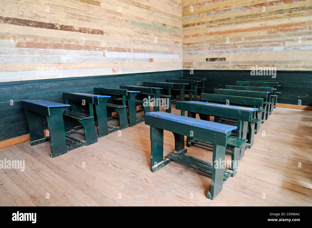 Old school desks, benches, school, Humberstone, salpetre works