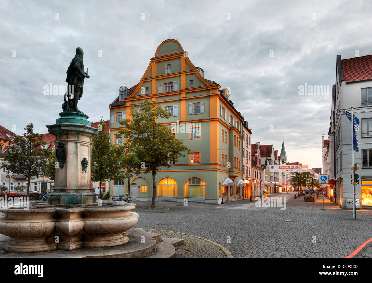 Fountain for Emperor Ludwig of Bavaria, Paradeplatz square and Ludwig street, Ingolstadt, Upper Bavaria, Bavaria Stock Photo