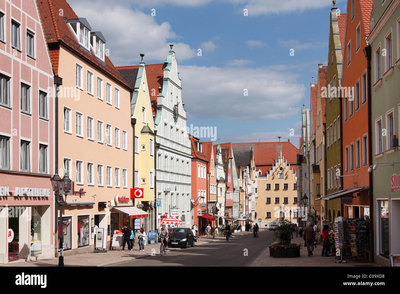 Reichsstrasse street with the town hall, Donauwoerth, Donauried, Swabia, Bavaria, Germany, Europe Stock Photo