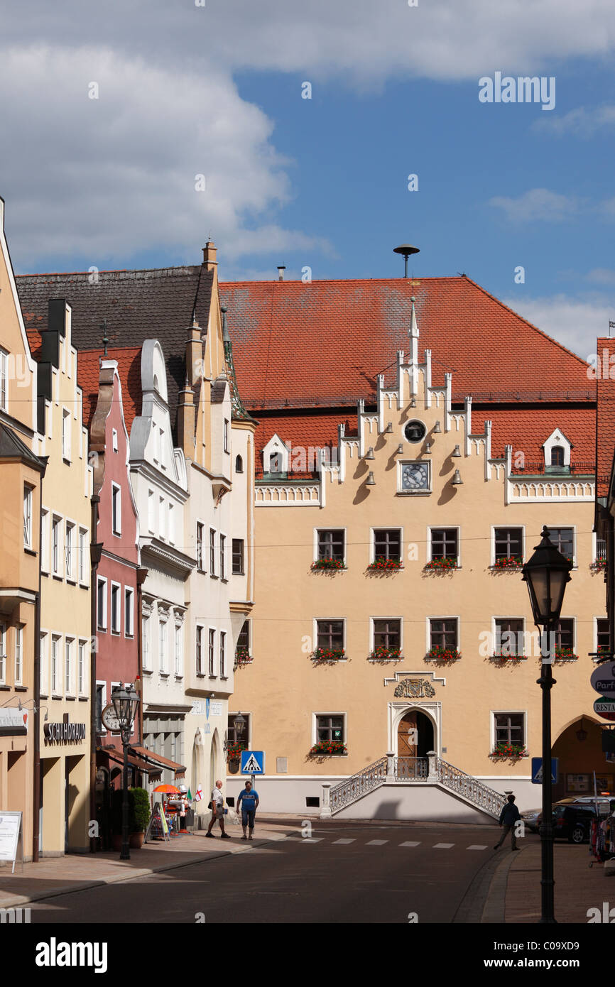 Reichsstrasse street with the town hall, Donauwoerth, Donauried, Germany, Swabia, Bavaria, Germany, Europe Stock Photo
