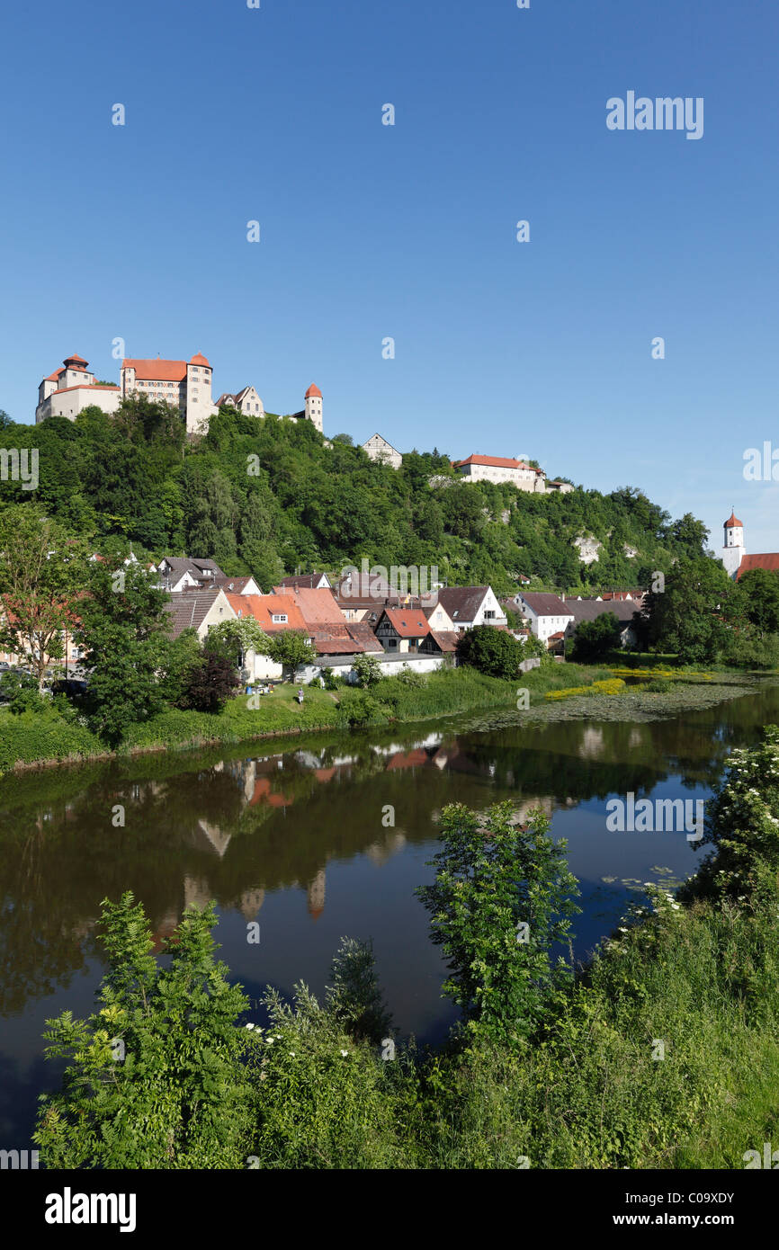 Burg Harburg castle, Woernitz river, Harburg, Schwaben, Bavaria, Germany, Europe Stock Photo