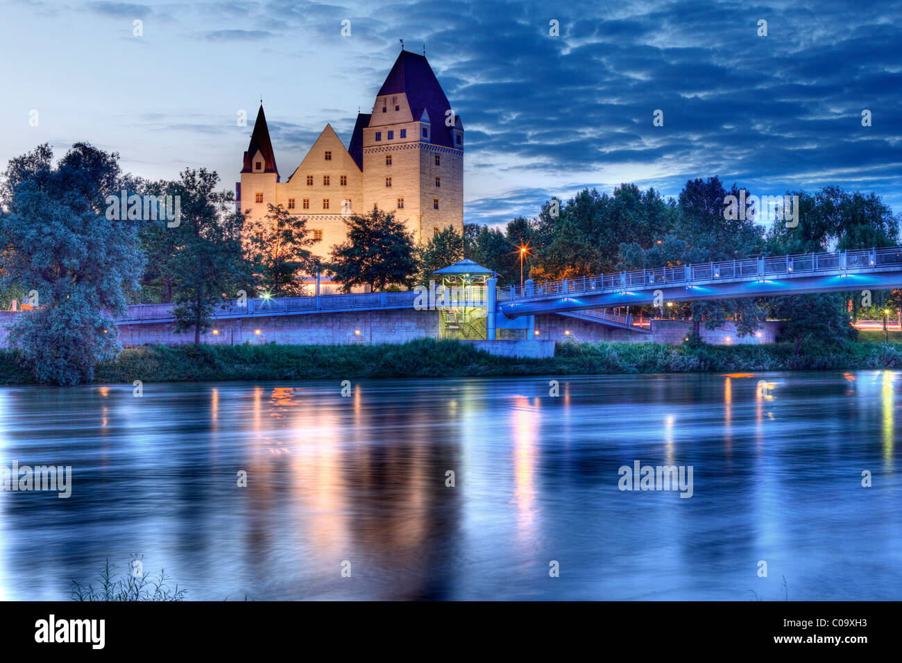Neues Schloss castle, Danube river, Danube bridge, Ingolstadt, Upper Bavaria, Bavaria, Germany, Europe Stock Photo