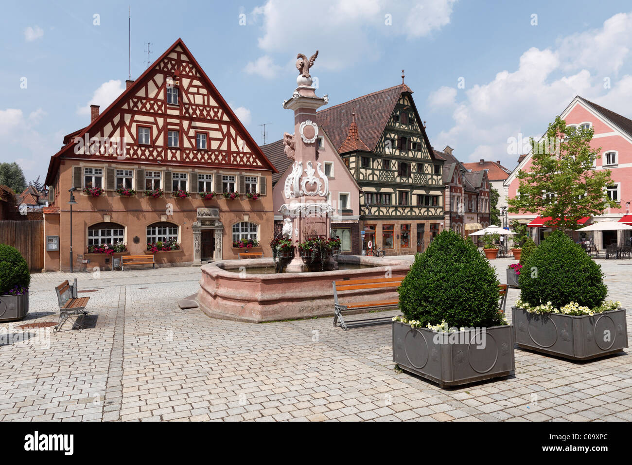Market square, Roth, Middle Franconia, Franconia, Bavaria, Germany, Europe Stock Photo
