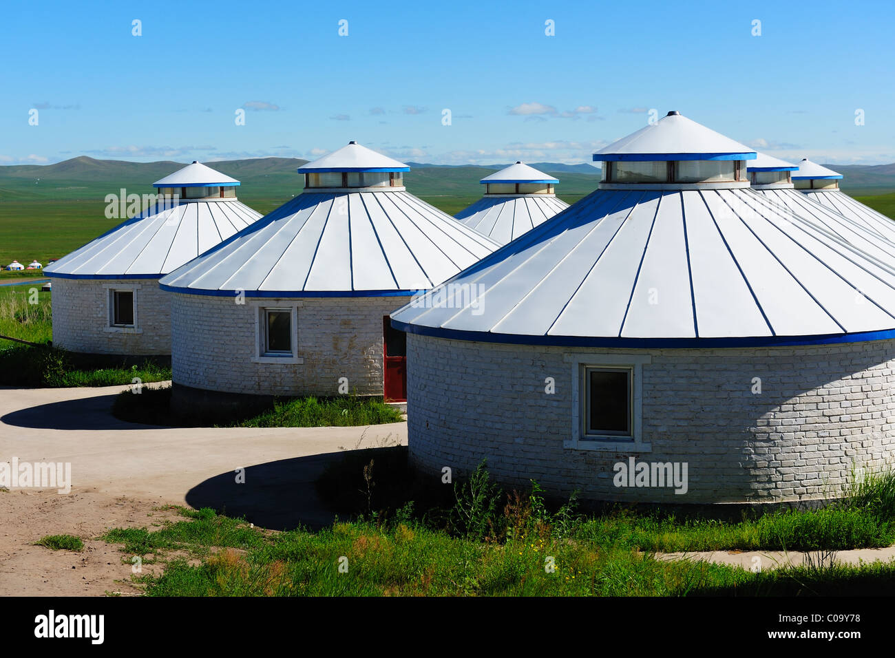 Mongolian yurts in the grassland of Hulun Buir League of Inner-Mongolia, China Stock Photo