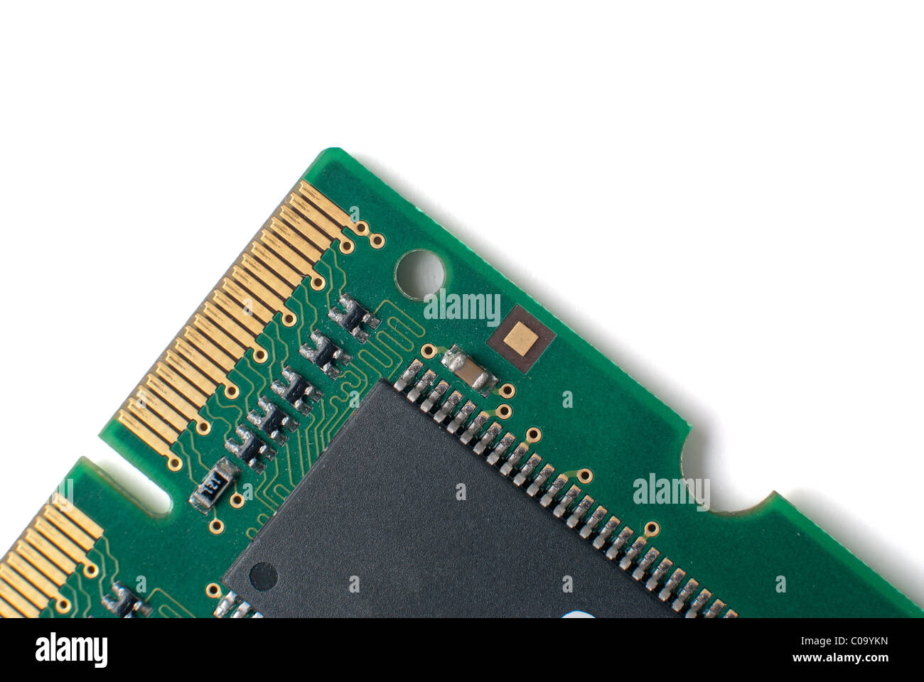 Memory chip circuit board detail isolated on white background Stock