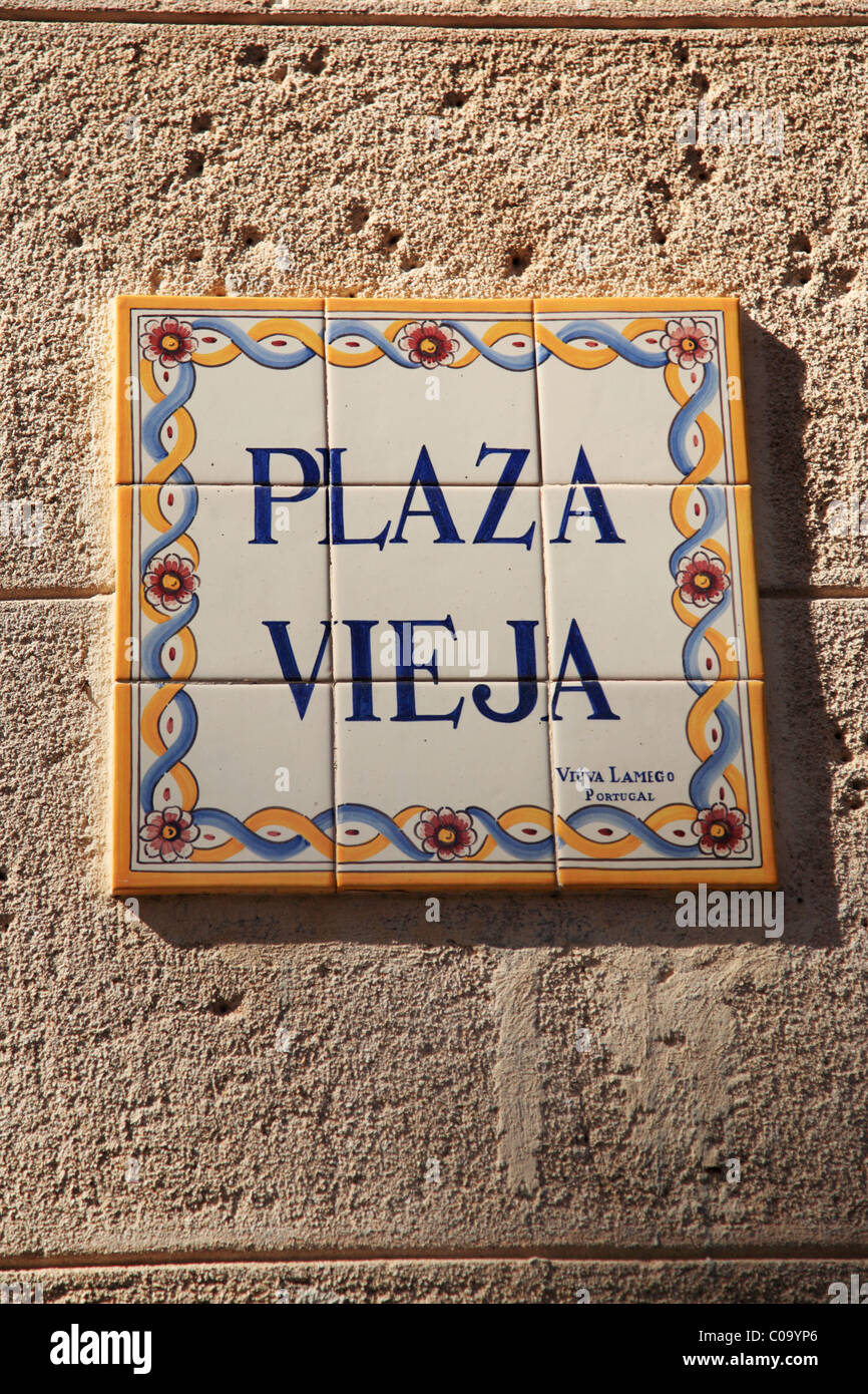 Sign for Plaza Vieja - The Old Square, Havana Cuba Stock Photo