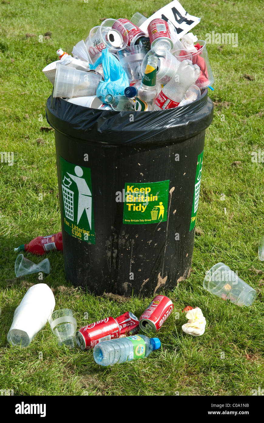 Temporary Litter Bin full of waste Stock Photo Alamy