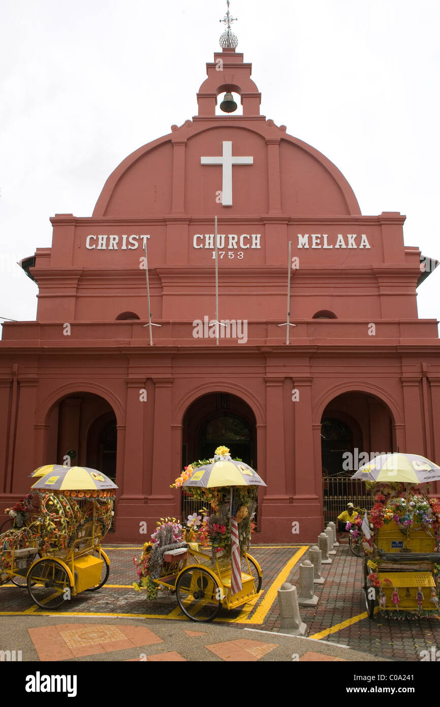 Malaysia Malacca (Melaka) Christ church & trishaws Stock Photo