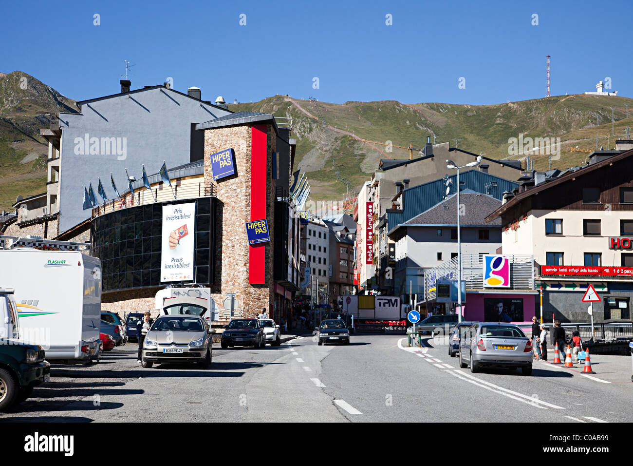 Shopping centre and hypermarket at the duty free town of Pas de la Casa near the French border Andorra Stock Photo