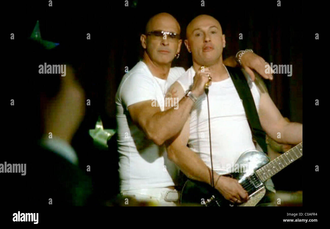 Right Said Fred in a German TV commercial for "Meister Proper" detergent.  Richard Fairbrass is singing Right Said Fred's hit Stock Photo - Alamy