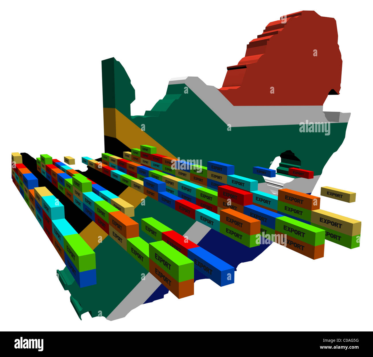 South Africa map with stacks of export containers illustration Stock