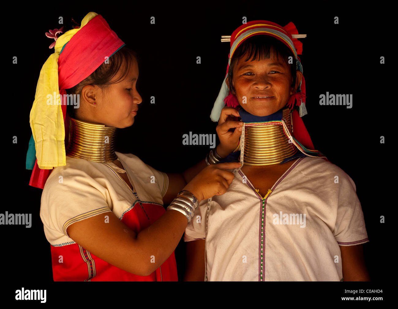 Long neck women in Thailand Stock Photo