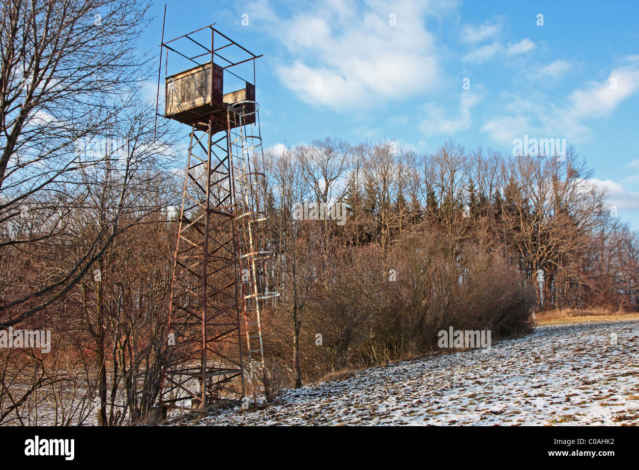 Old deer stand, used also as a lookout tower Stock Photo Alamy