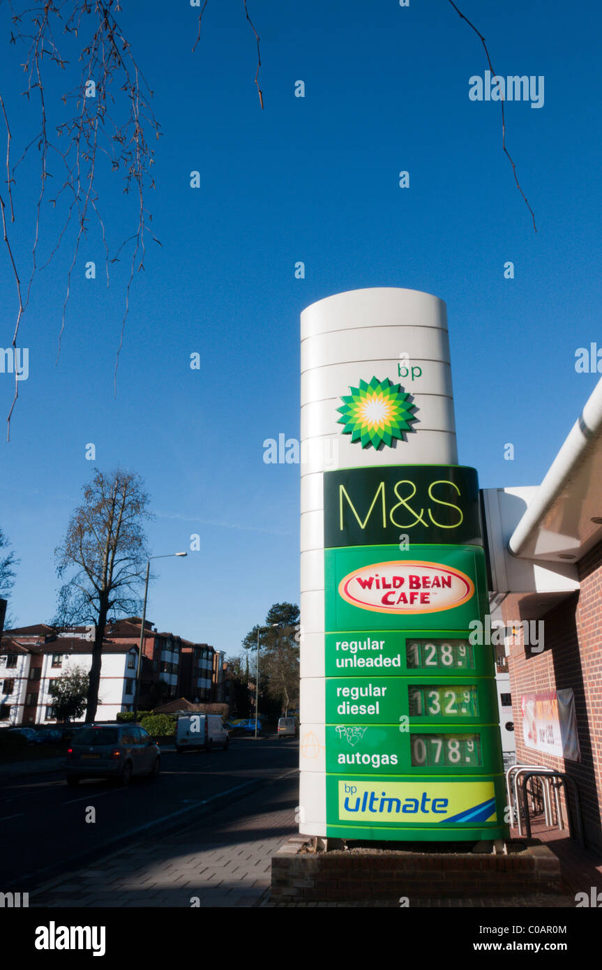 Sign for a M&S Wild Bean Cafe at a BP service station Stock Photo