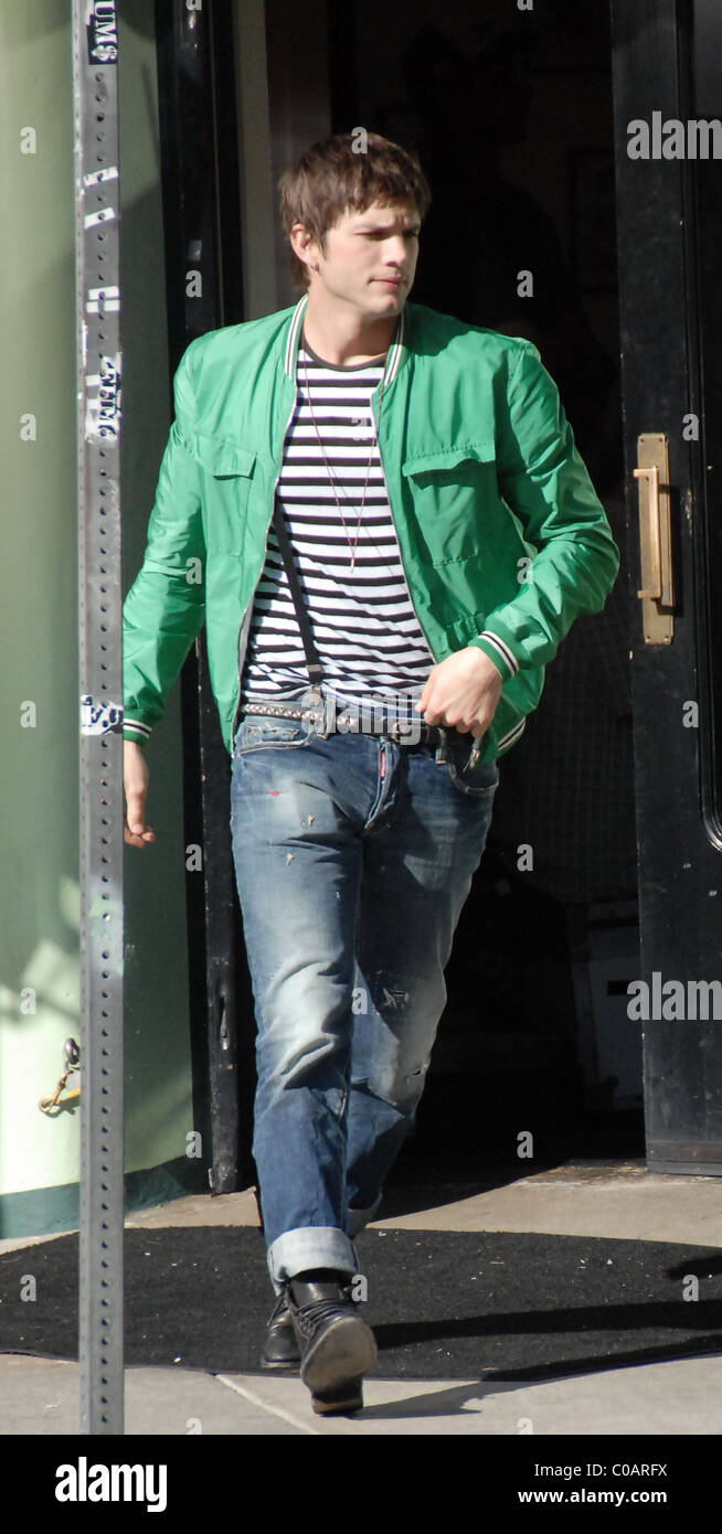 Ashton Kutcher on location filming his new movie 'Spread' Los Angeles