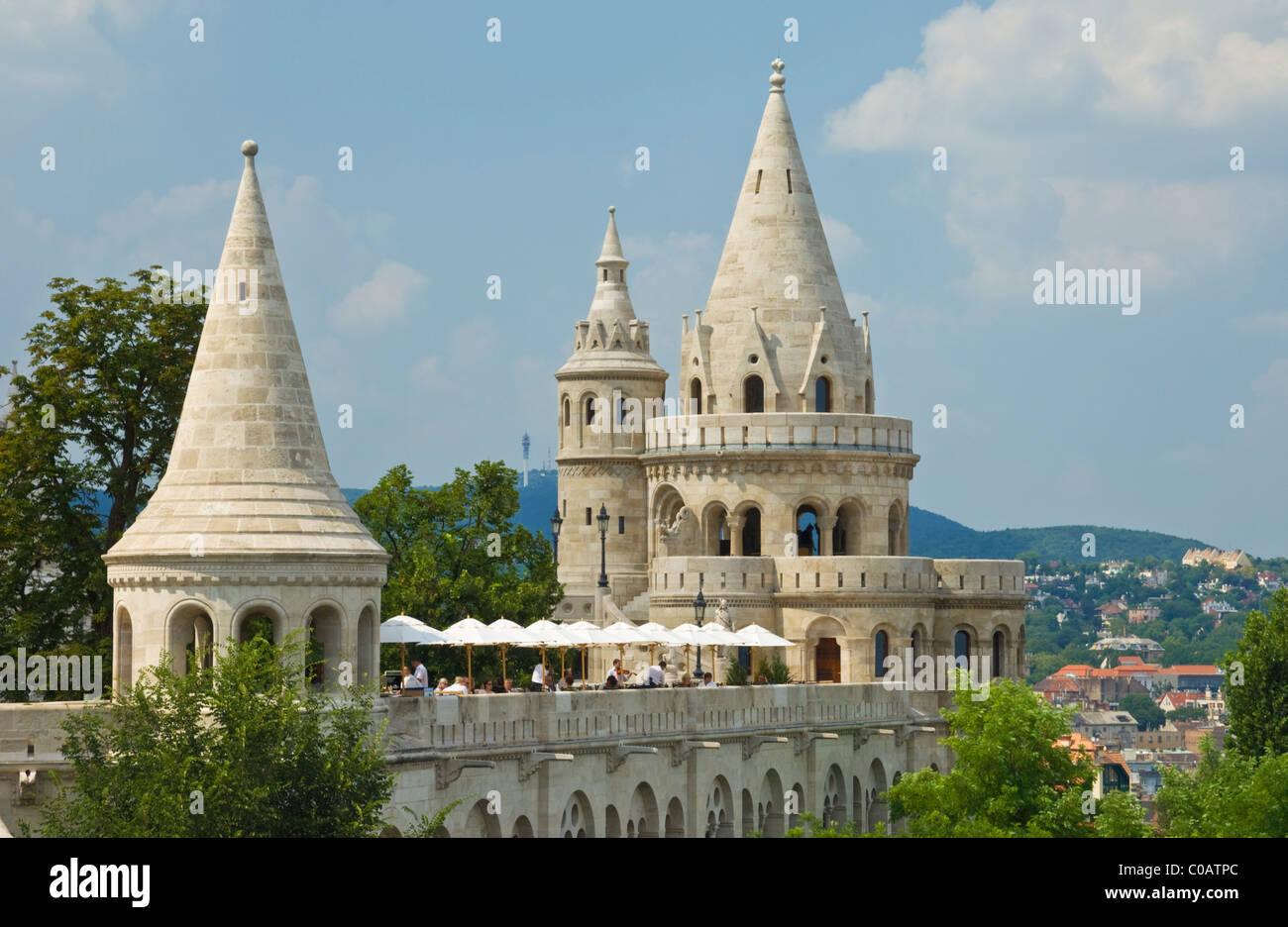 Arches of the Fishermen's Bastion with a cafe restaurant Budapest, Hungary, Europe, EU Stock Photo