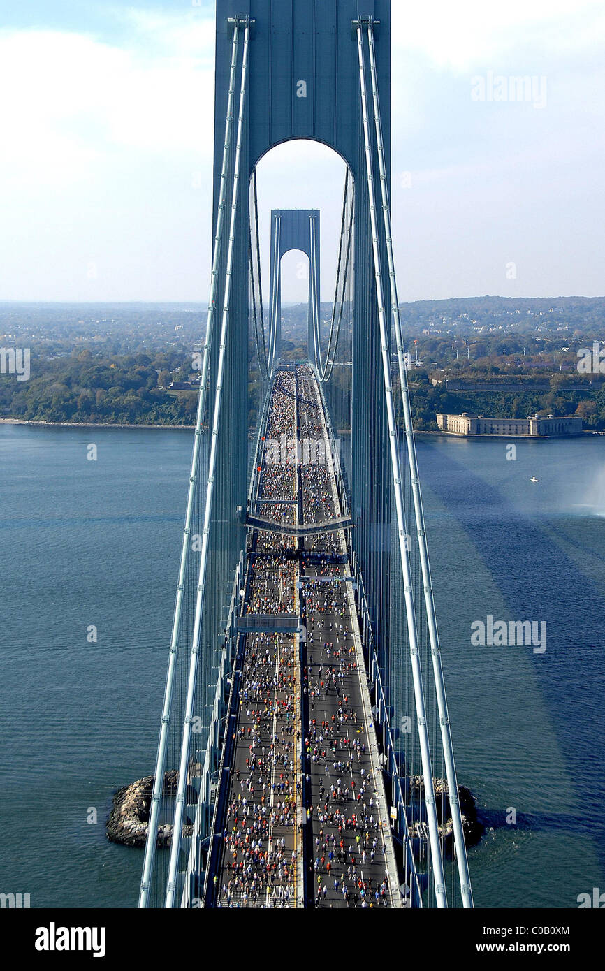 Runners crossing the VerrazanoNarrows Bridge from Staten Island to