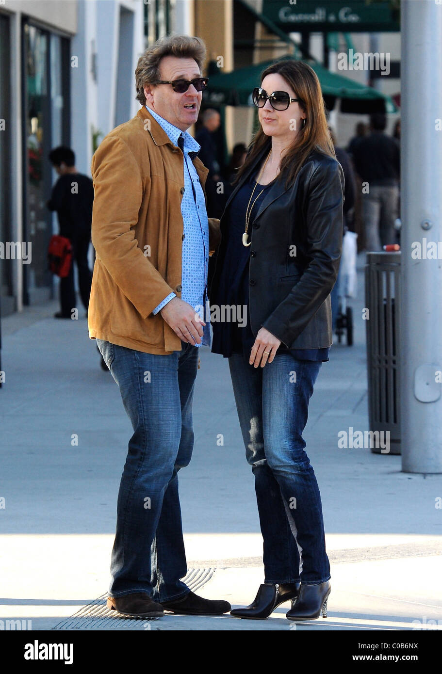 Greg Proops talks to his wife Jennifer Canaga after having lunch together Los Angeles