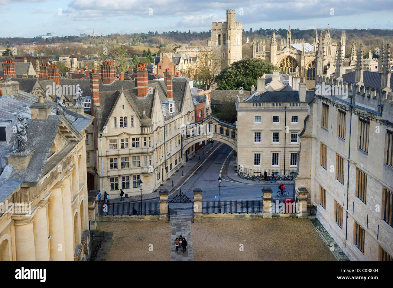 Looking down at Hertford's so called Bridge of Sighs after the one in Venice. Stock Photo