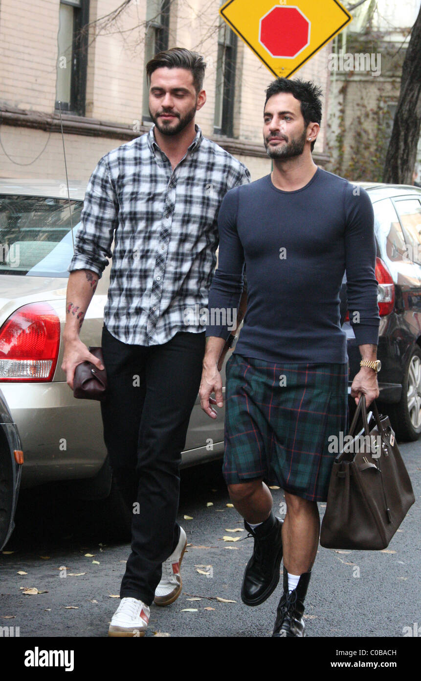 Marc Jacobs and husband Lorenzo Martone out and about in the West Village.  Jacobs was wearing a kilt and carrying a Hermes bag Stock Photo - Alamy