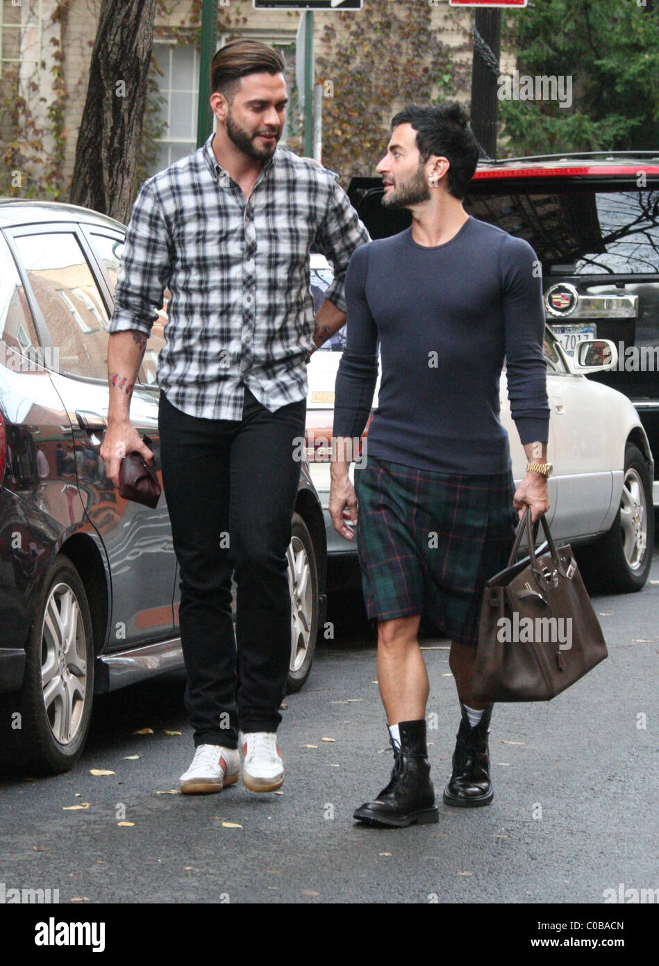 Marc Jacobs and husband Lorenzo Martone out and about in the West Village.  Jacobs was wearing a kilt and carrying a Hermes bag Stock Photo - Alamy