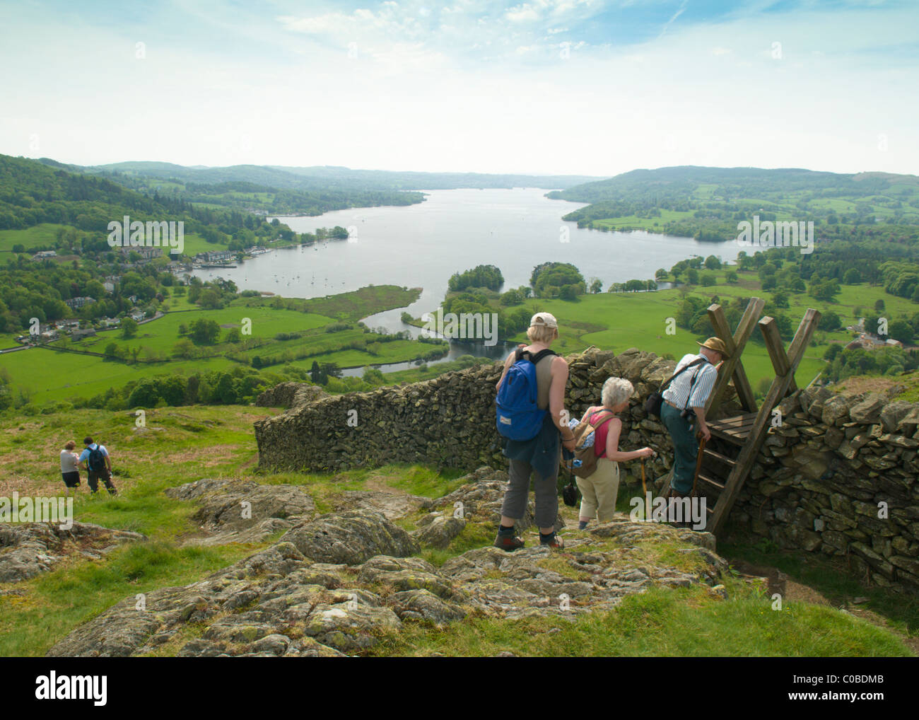View from Loughrigg Fell above Ambleside toward northern end of Lake Windermere and Waterhead, Cumbria, UK. The Lake District. Stock Photo