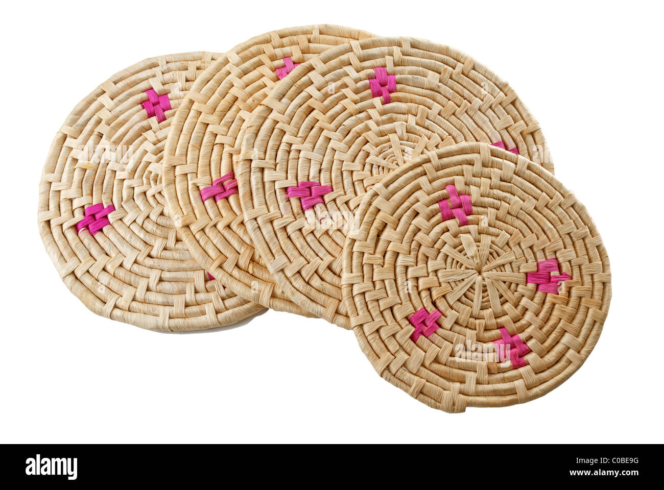 Round handmade colored mats isolated on white background Stock Photo Alamy