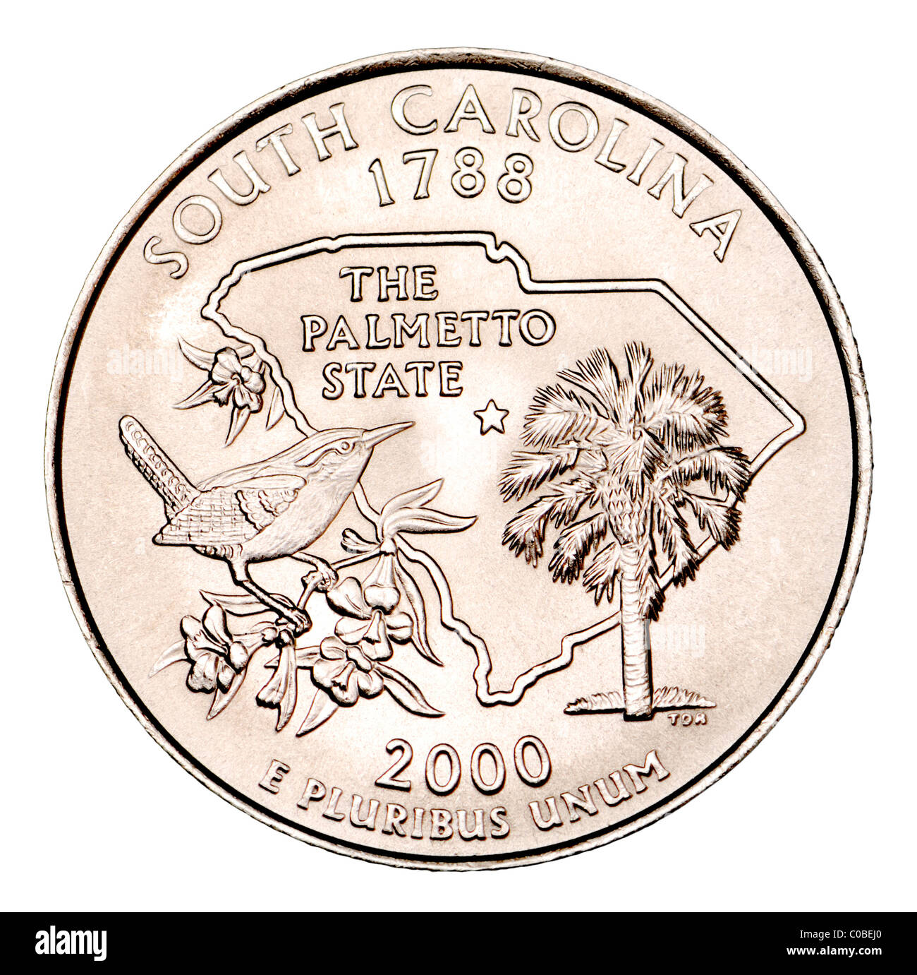 US Quarter Dollar depicting South Carolina - 'The Palmetto State' Stock Photo