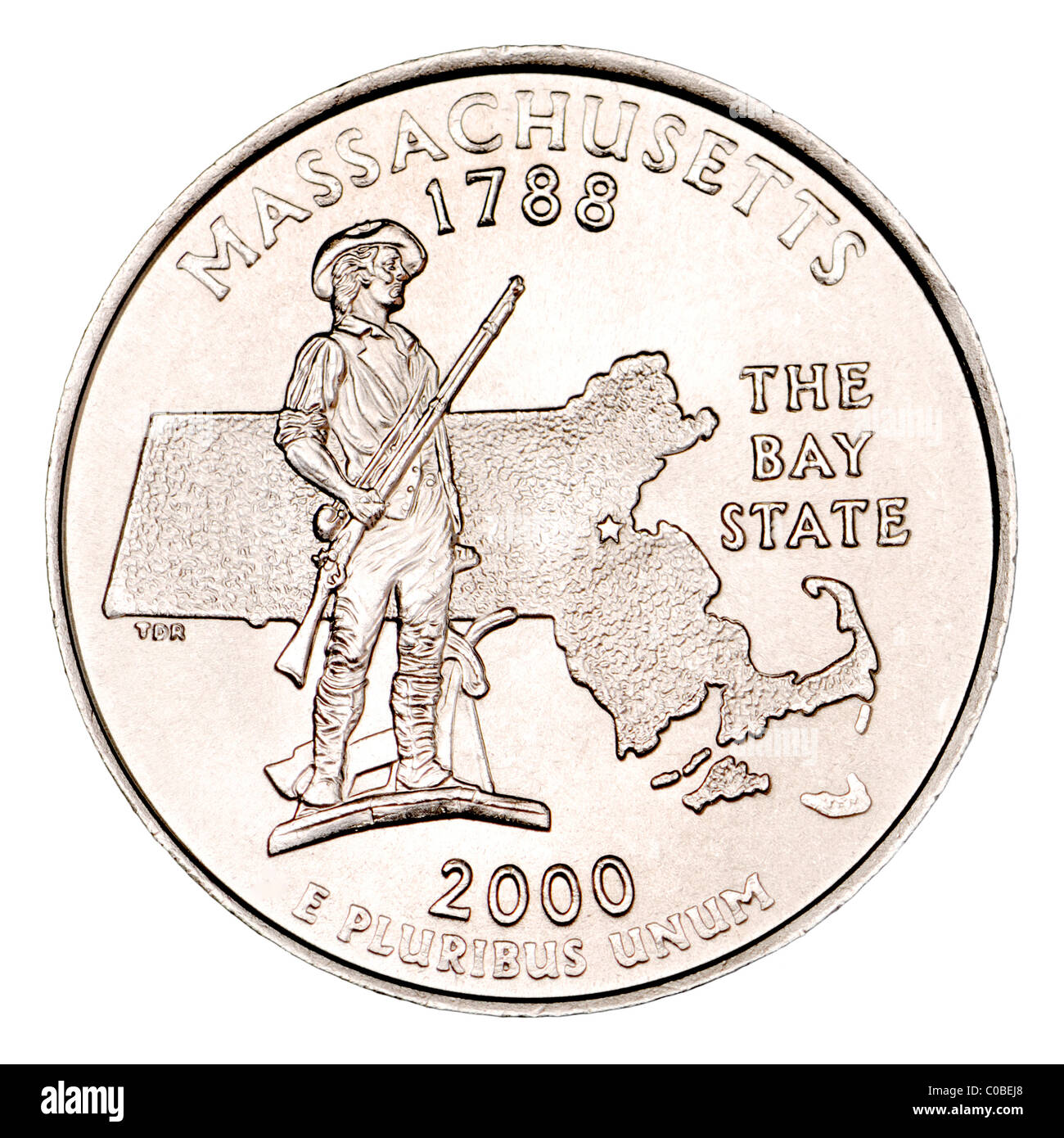 US Quarter Dollar depicting Massachusetts - 'The Bay State' Stock Photo
