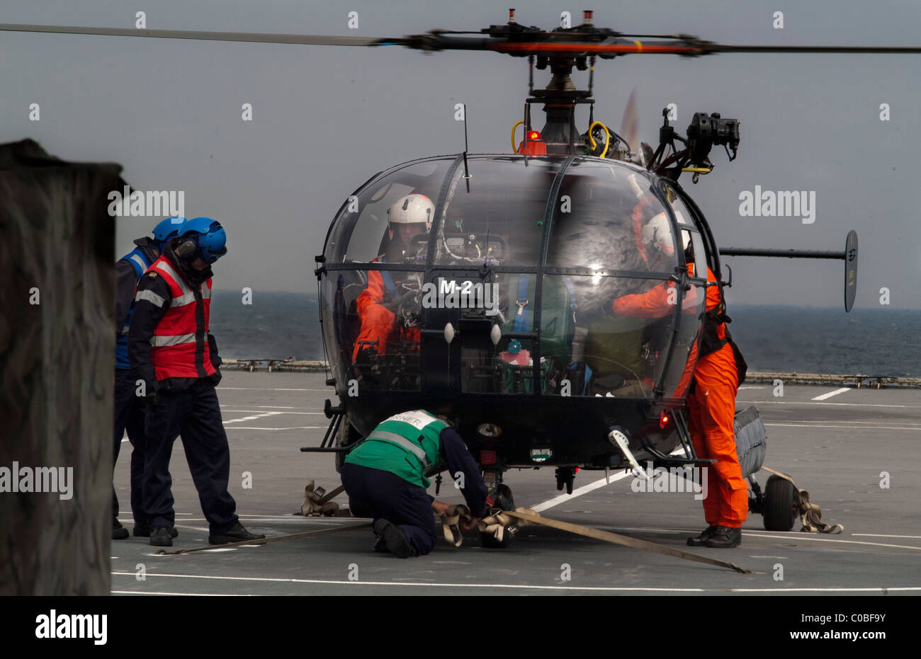 Alouette III of the French Navy on the deck of Stock Photo
